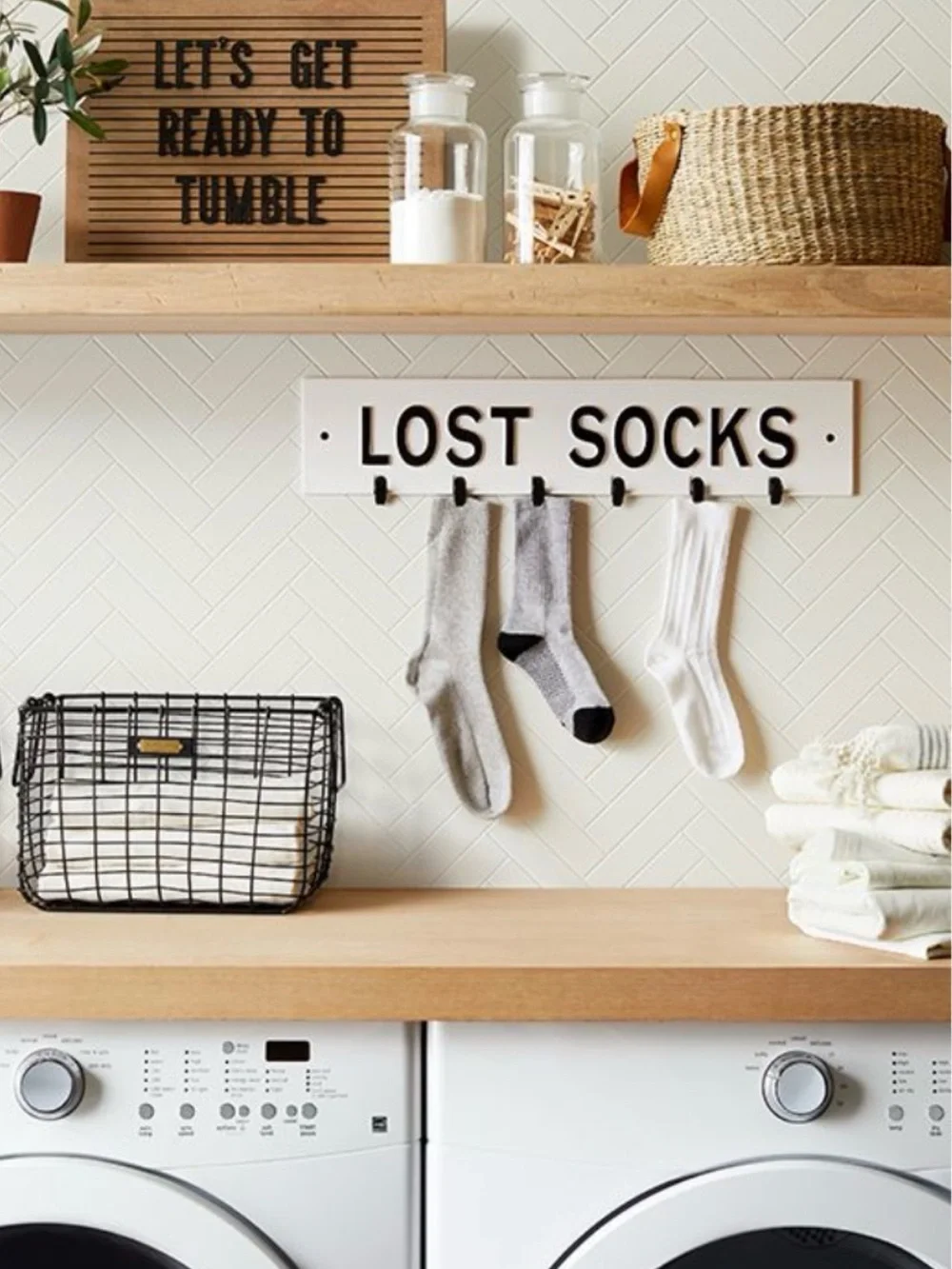 NEW Hearth & Hand Lost Socks Sign, Metal Laundry Room Organizer with Hooks